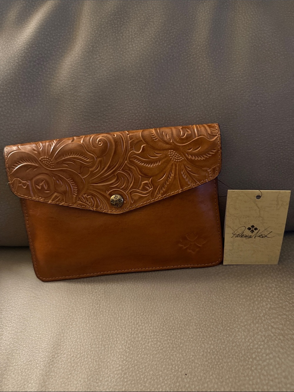 Patricia Nash Tooled Leather Envelope Clutch - Cognac